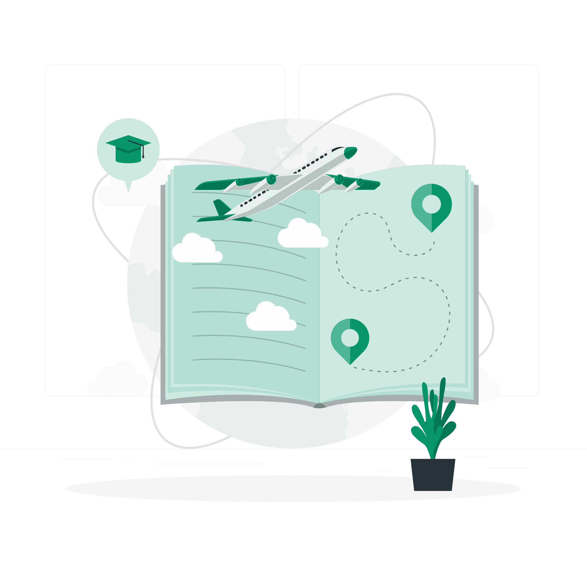illustration of a notebook and airplane